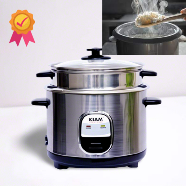 Kiam Automatic Rice Cooker Straight Joint Body with Double Stainless Steel Pot with Glass Lid